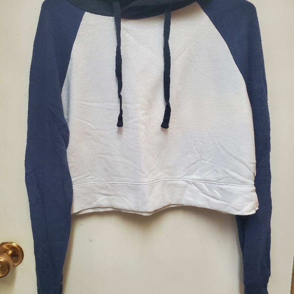Navy and White Women's Raglan Hoodie